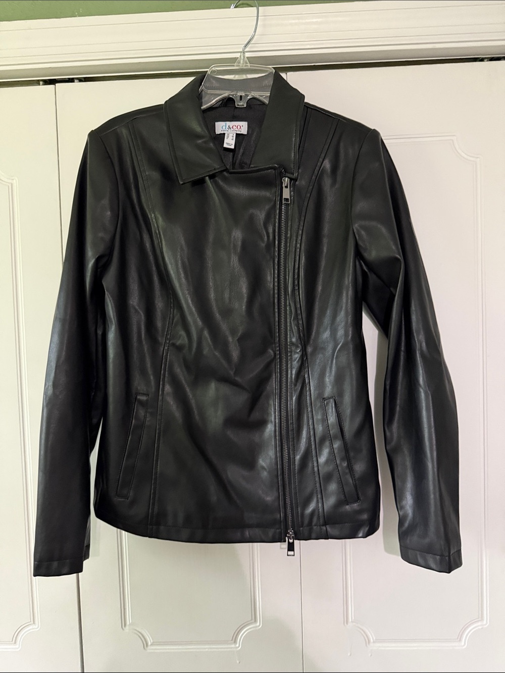 Denim & Co. Black Faux Leather Side Zip Moto Jacket - Women's Sz S